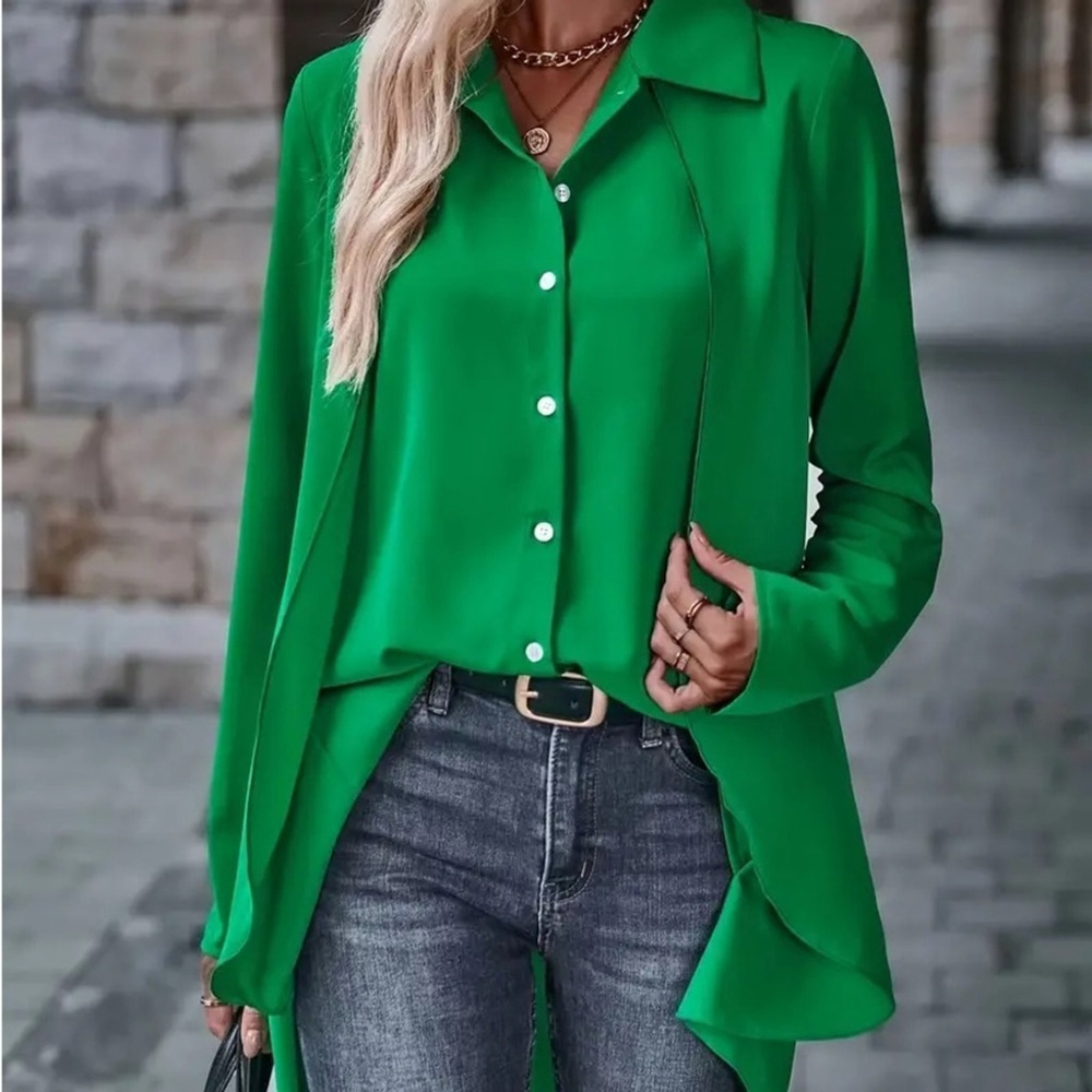 Casual Solid Button Front Shirt Blouse Top